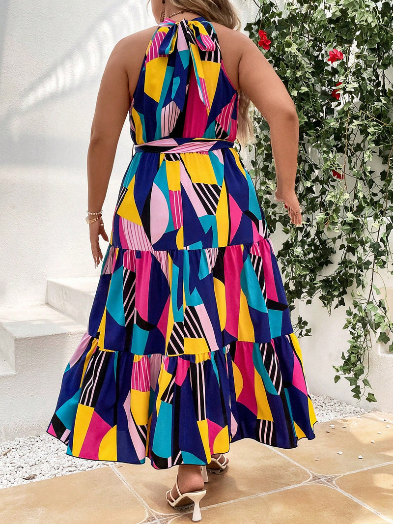 Vestido Feminino sem manga com ombro de fora cinto na cintura Ayana Plus size