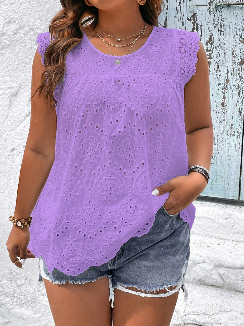 Blusa bordada sem mangas Joalys. Plus Size