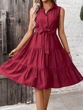 Vestido Feminino com babado com cinto com cor única Carly