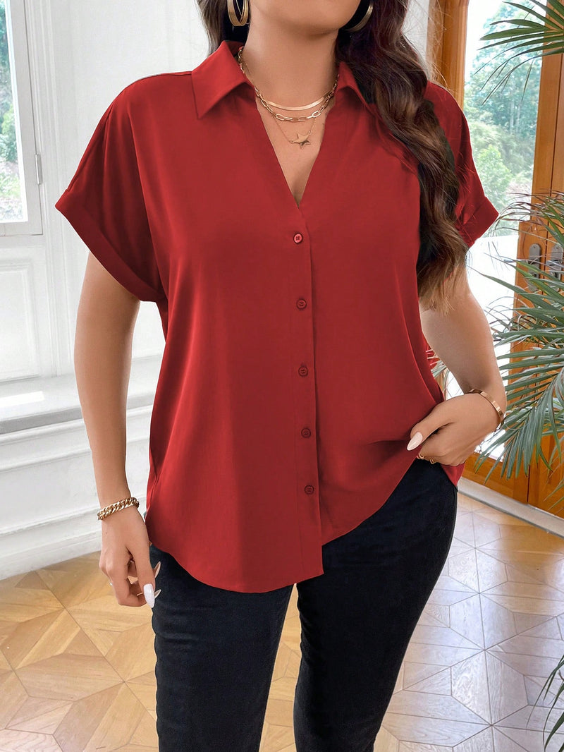 Camisa manga morcego com botões frontais. Plus Size