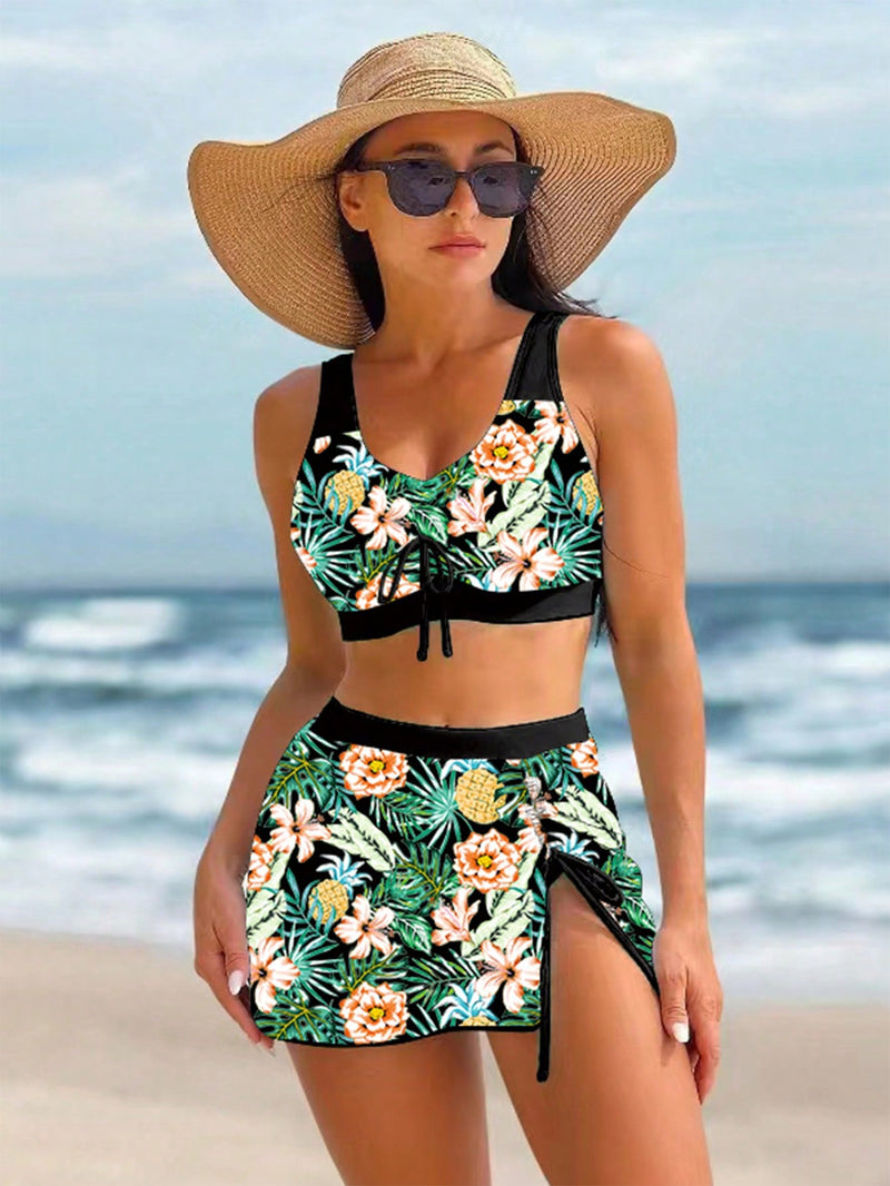 Bikini Feminino com Saia de Praia Calcinha hipster Sutiã sem armação Valentina.