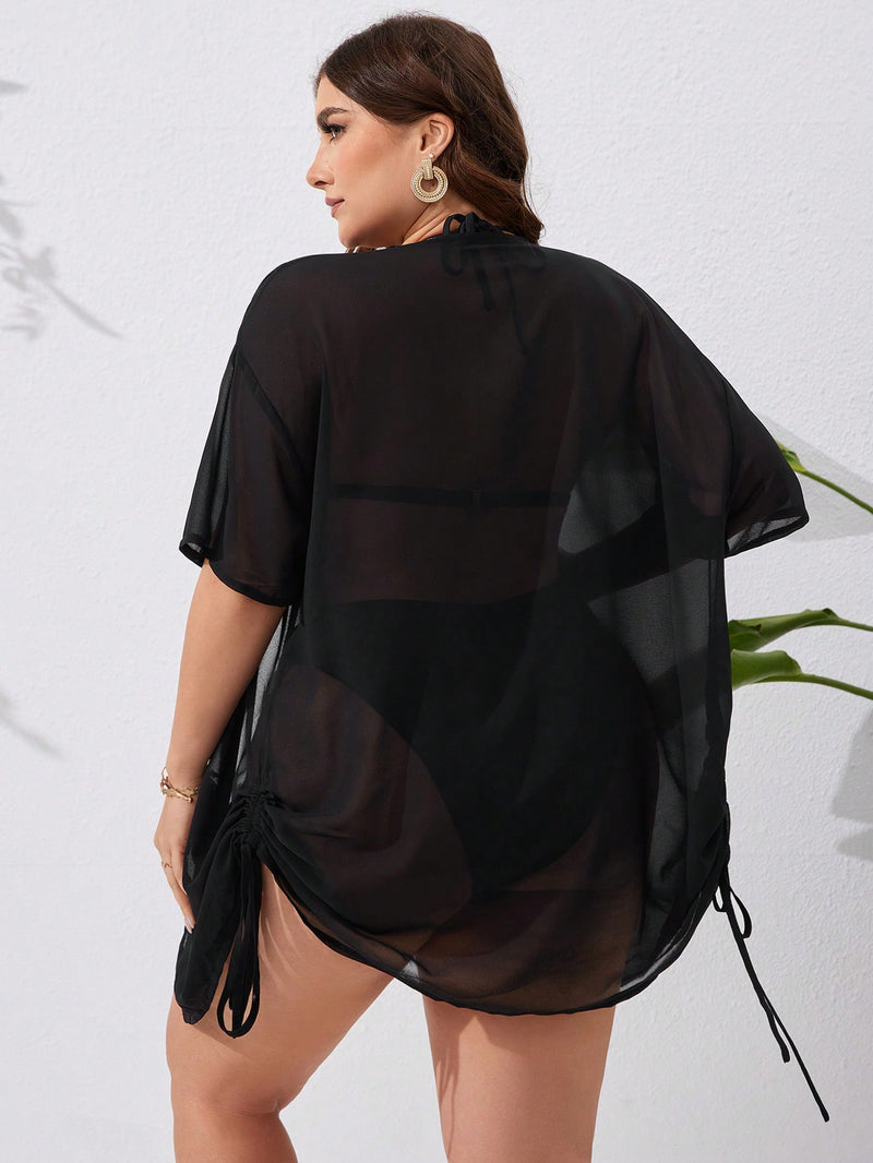 Saída de Praia Kimono feminino com Botões e Ajuste na Lateral com Cordão - Gabriela. Plus Size