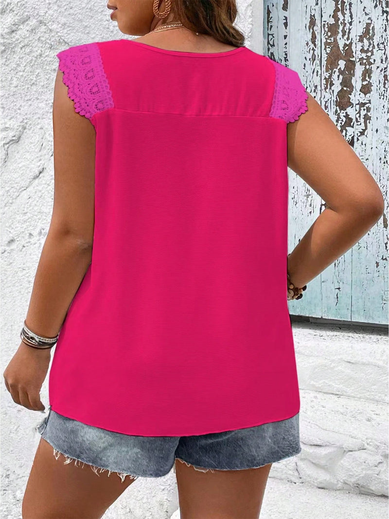 Blusa bordada sem mangas Joalys. Plus Size