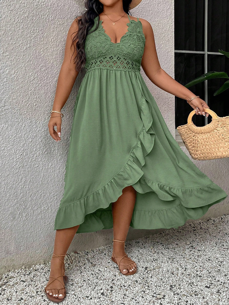 Vestido Feminino com alças e com babados costurados Hortensia Plus size