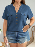 Camisa Feminina Folgada com Decote V Chanfrado Maitê. Plus Size