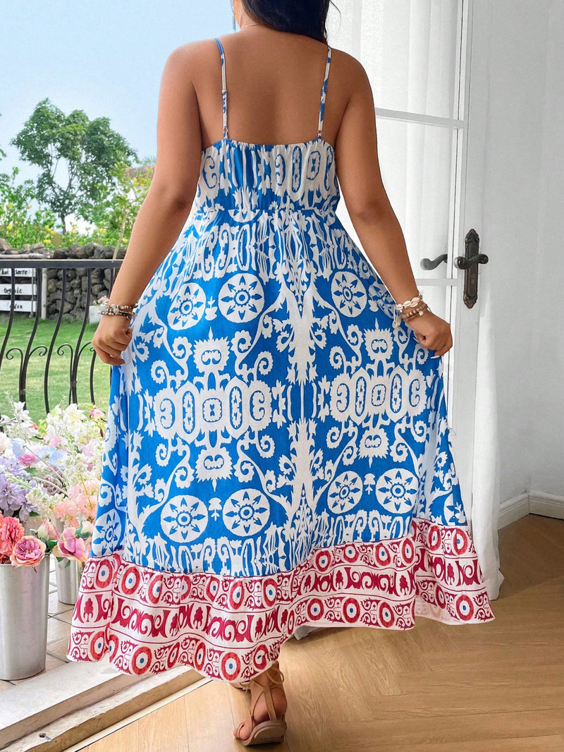 Vestido feminino comprido com estampas botânicas. Plus Size