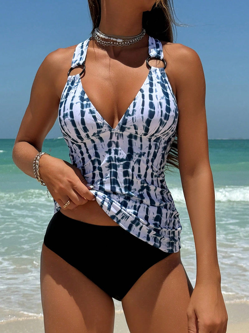 Conjunto Tankini Feminino com Estampa Tie-Dye e Detalhe em Alça Cruzada - Carla