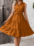 Vestido Feminino com babado com cinto com cor única Carly