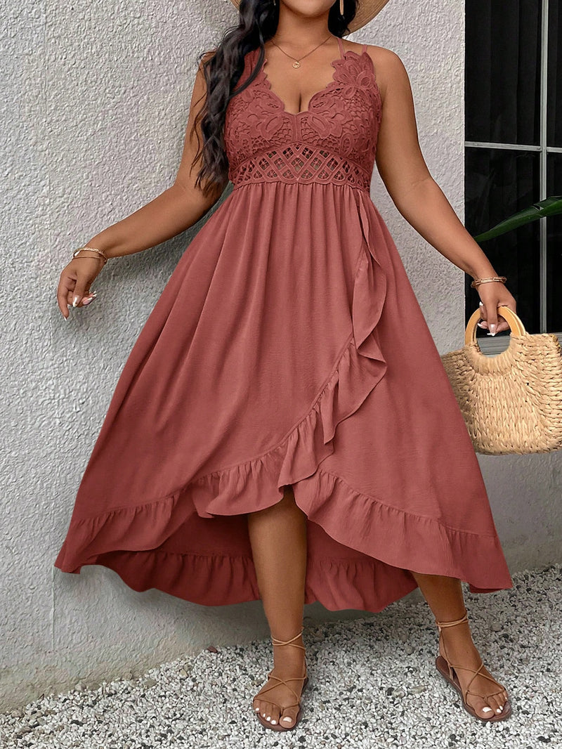 Vestido Feminino com alças e com babados costurados Hortensia Plus size