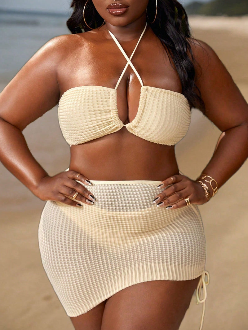 Conjunto de Biquíni  com Saia de Praia e Tiras Cruzadas Feminino - Helena. Plus Size