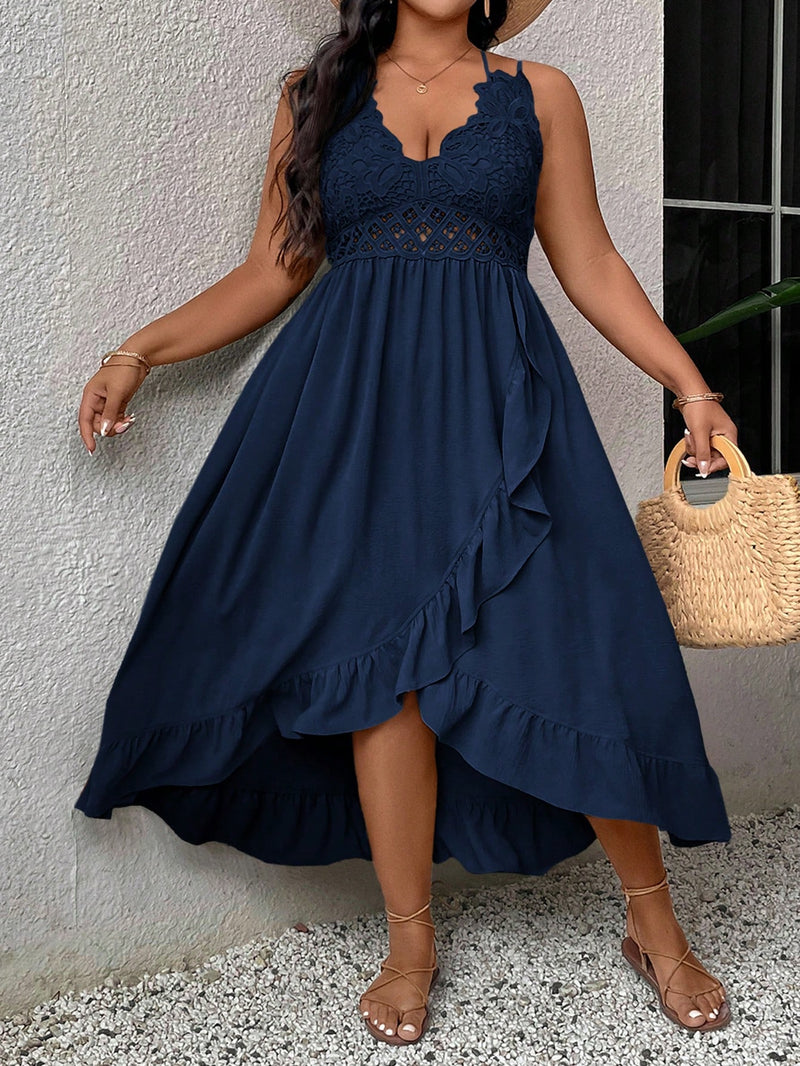 Vestido Feminino com alças e com babados costurados Hortensia Plus size