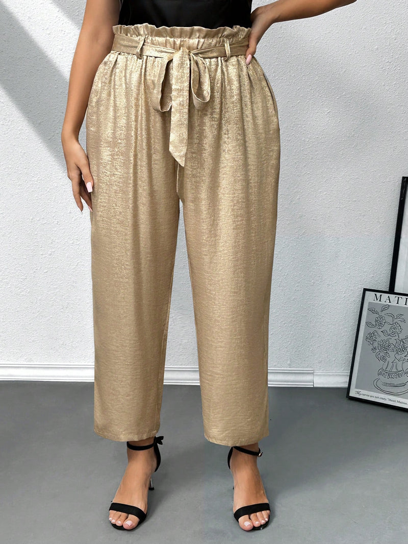 Calça feminina Dourada para Festa Carla. Plus Size