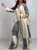 Conjunto feminino camisa longa calças de perna larga - Eloíza