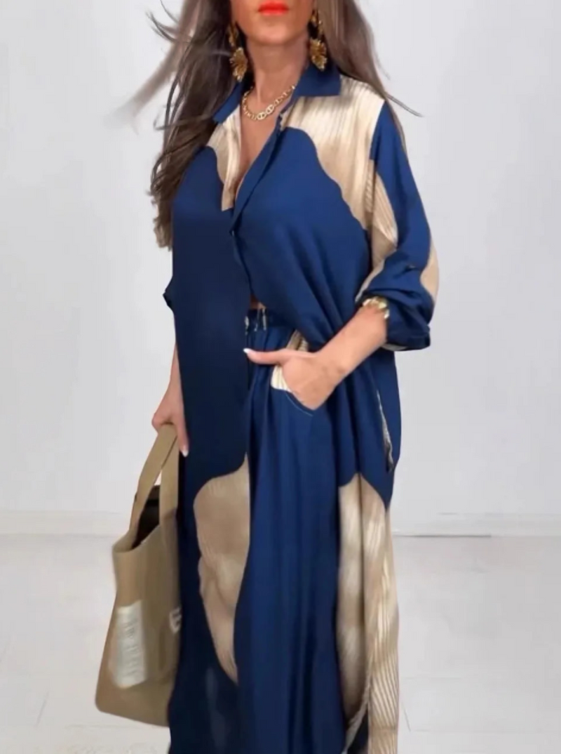Conjunto feminino camisa longa calças de perna larga - Eloíza