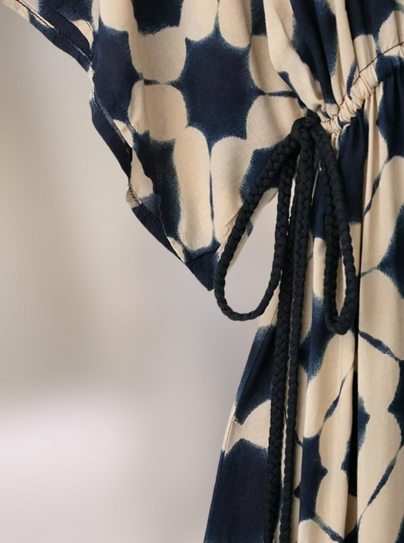 Vestido Feminino  com decote em V frisado cintura elástica - Letícia