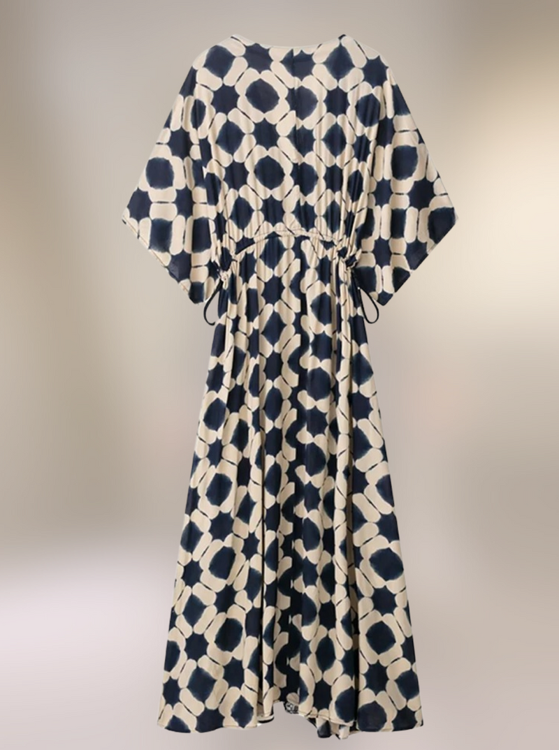 Vestido Feminino  com decote em V frisado cintura elástica - Letícia