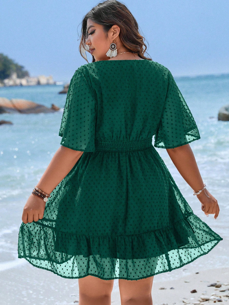 Vestido Em A Decote V Pequeno Manga esvoaçante Eliane.Plus Size.