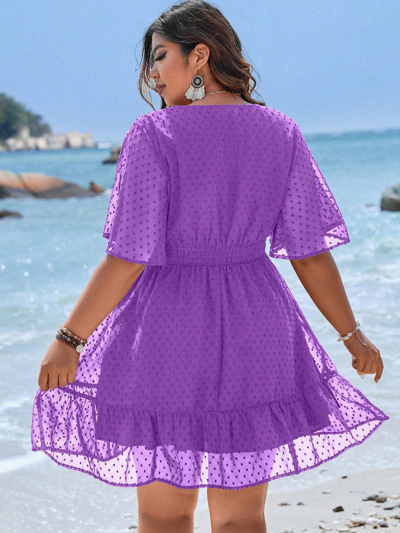 Vestido Em A Decote V Pequeno Manga esvoaçante Eliane.Plus Size.