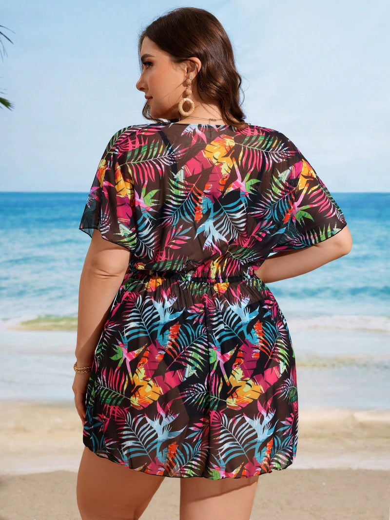 Quimono de Praia Feminino Decote V Pequeno Manga Curta Keila. Plus Size