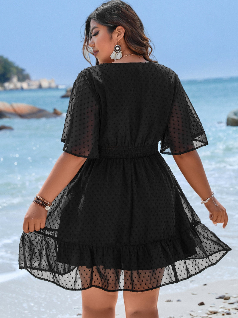 Vestido Em A Decote V Pequeno Manga esvoaçante Eliane.Plus Size.