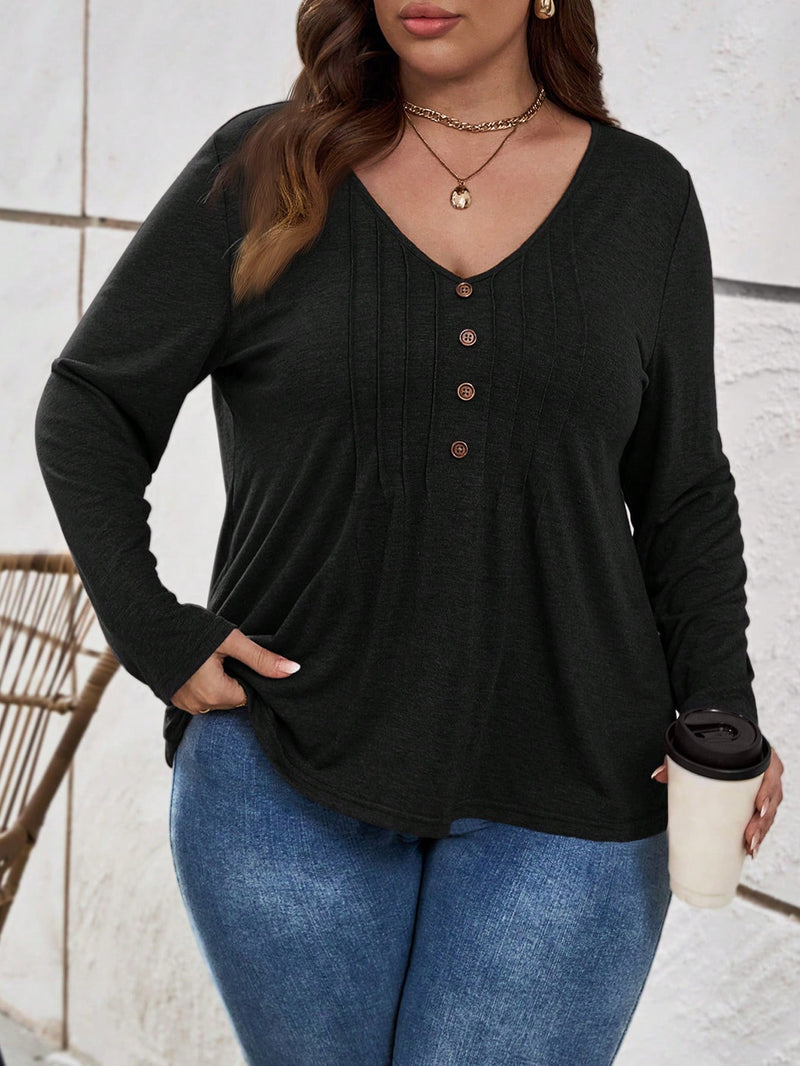 Blusa Feminina de manga longa e botões frontais Melissa. Plus Size