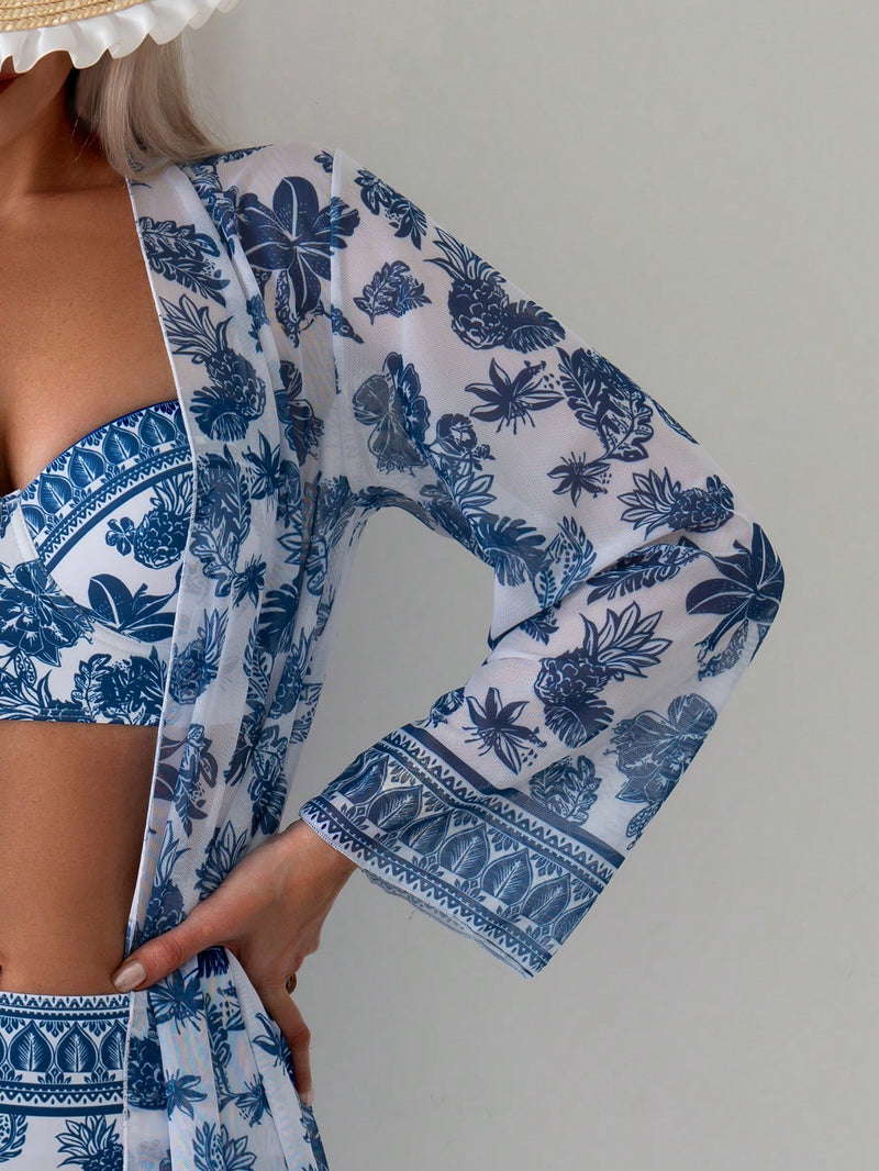 Biquíni feminino com  Kimono Estampa total Nivia