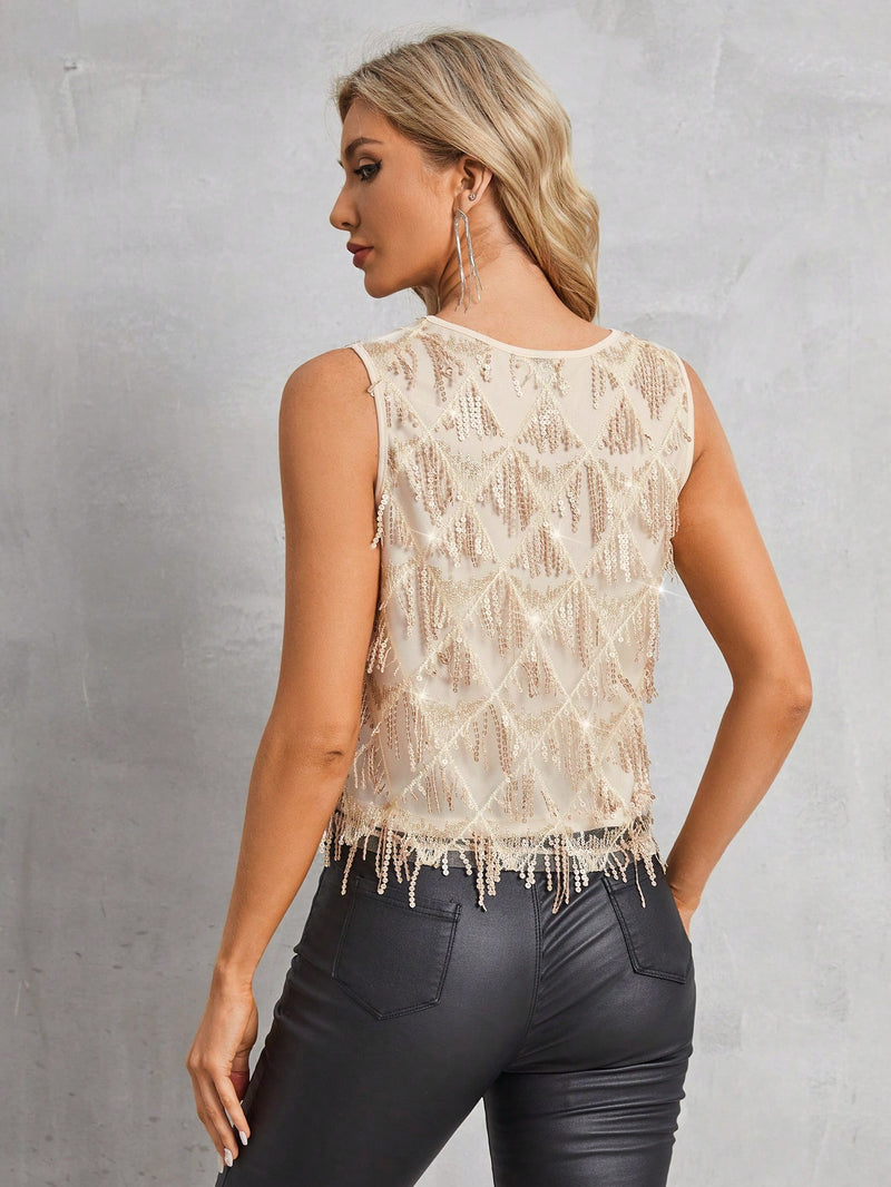 Blusa Feminina Com Franjas De Lantejoulas - Crystal