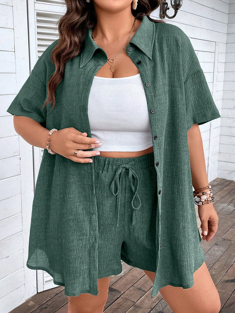 Conjunto Feminino Gola Variação da lapela Botões na frente Amber. Plus Size