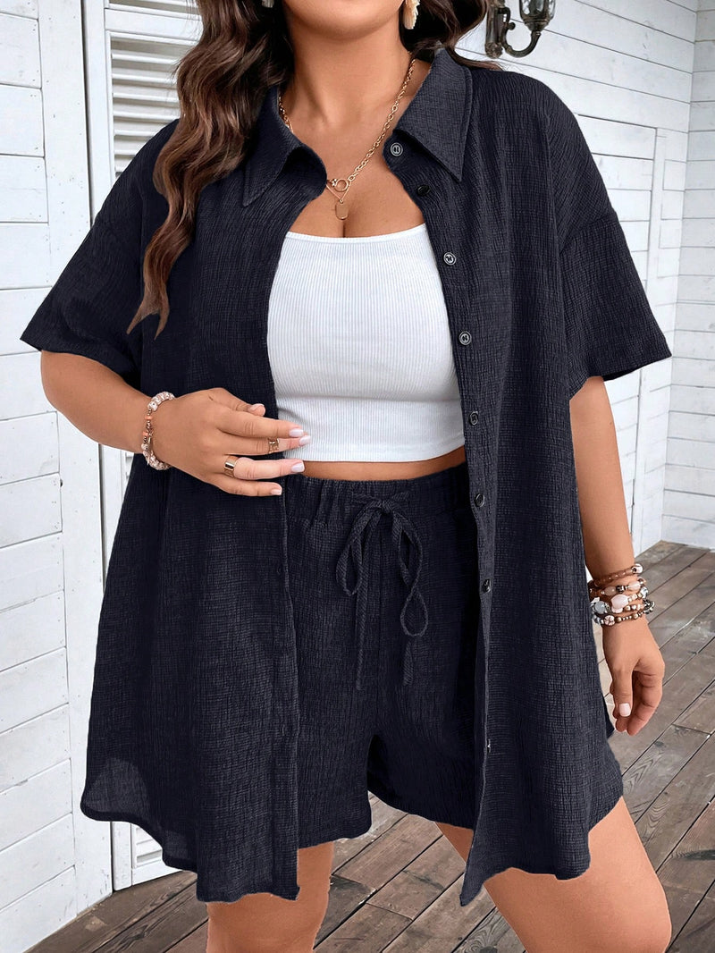 Conjunto Feminino Gola Variação da lapela Botões na frente Amber. Plus Size