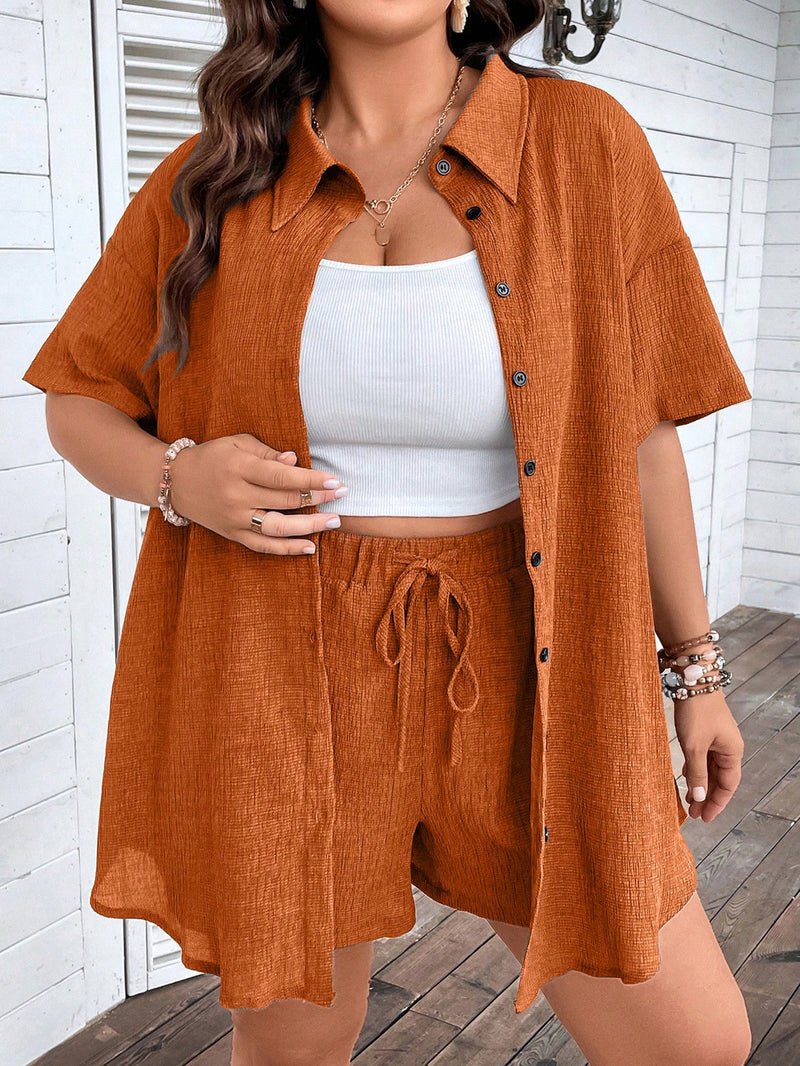 Conjunto Feminino Gola Variação da lapela Botões na frente Amber. Plus Size