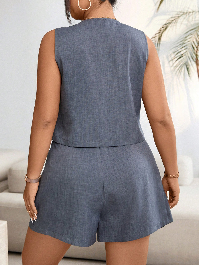 Conjunto feminino de Colete e Short Blazer  Cleonice. Plus Size