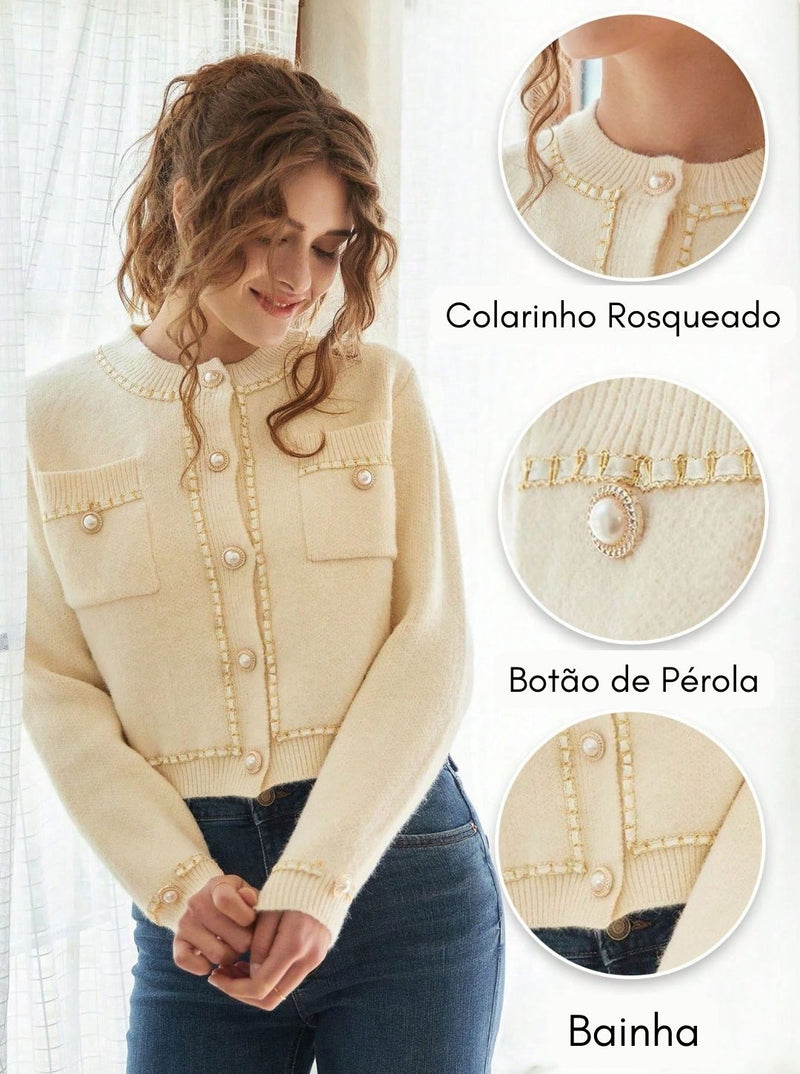 Casaco de Tricô Feminino de Manga Longa - Celeste