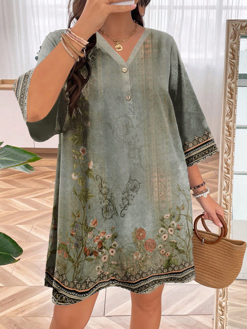 Vestido bohemio manga 3/4 Vivi. Plus Size