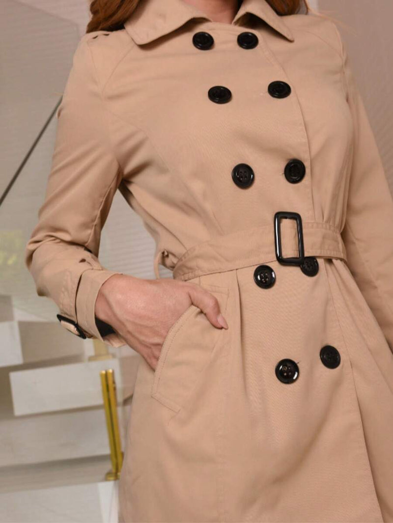 Sobretudo Feminino Outono/Inverno de botão duplo com cinto Ariadna