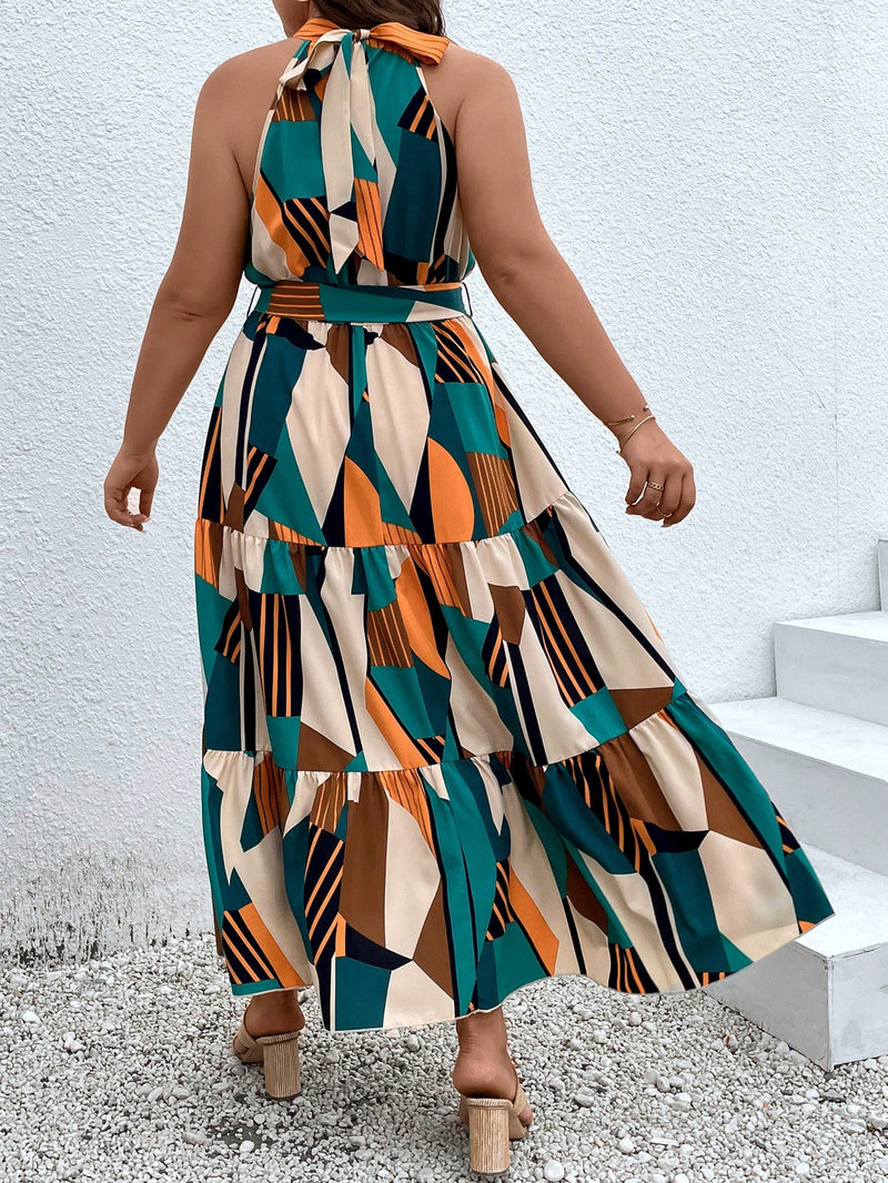 Vestido Feminino sem manga com ombro de fora cinto na cintura Ayana Plus size