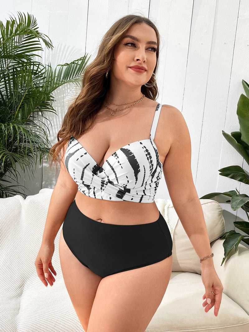 Biquíni de 3 peças com estampa aleatória Nastya Plus size