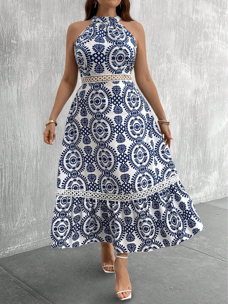 Vestido feminino comprido floral com ombro aberto.Plus Size