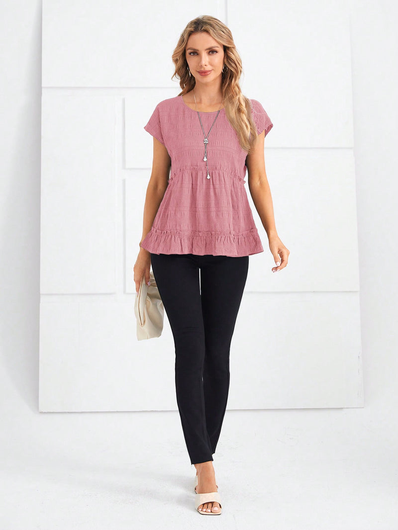 Blusa Feminina com Detalhe em Babados e Manga Curta - Eleanor