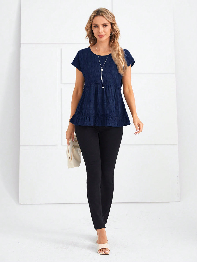 Blusa Feminina com Detalhe em Babados e Manga Curta - Eleanor