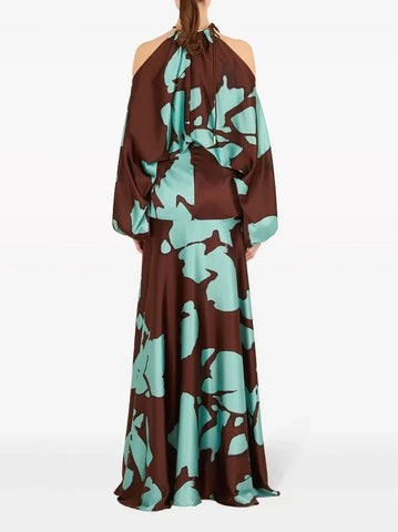 Vestido Feminino estampado ombro a ombro com fenda - Giulia