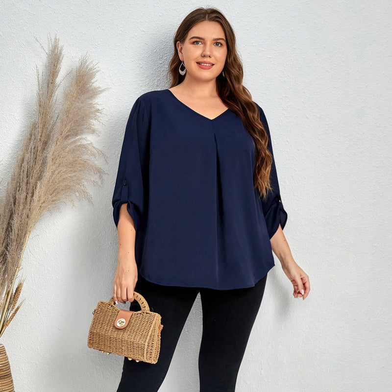 Blusa Feminina Decote V Pequeno Sabrina. Plus Size