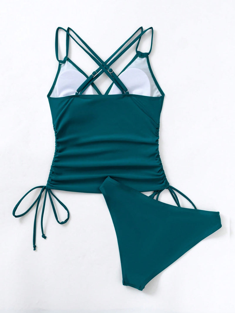 Tankini Feminino Alças Finas Detalhes Ziguezague Bela