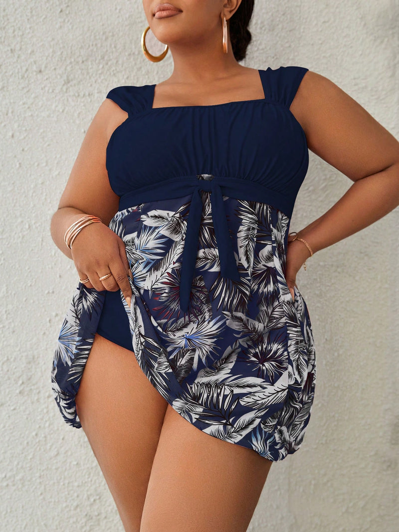 Tankini Feminino Detalhe Enrugado Gola Quadrada Debora. Plus size