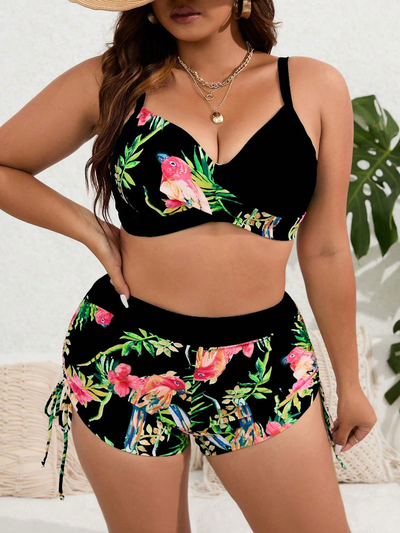 Bikini Feminino Push Up Tropical Alças Grossas Junne