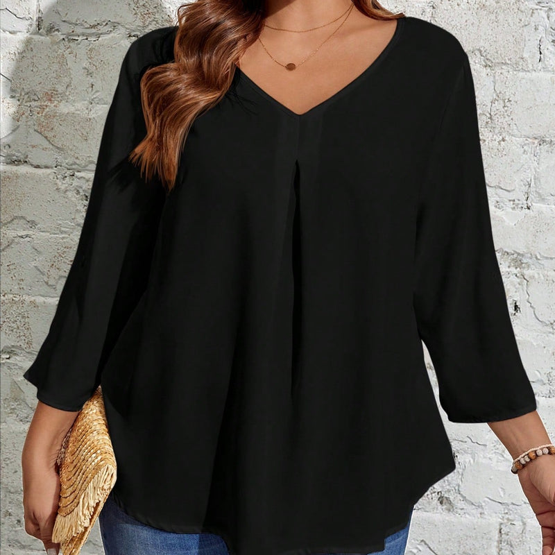 Blusa Feminina Decote V Pequeno Sabrina. Plus Size