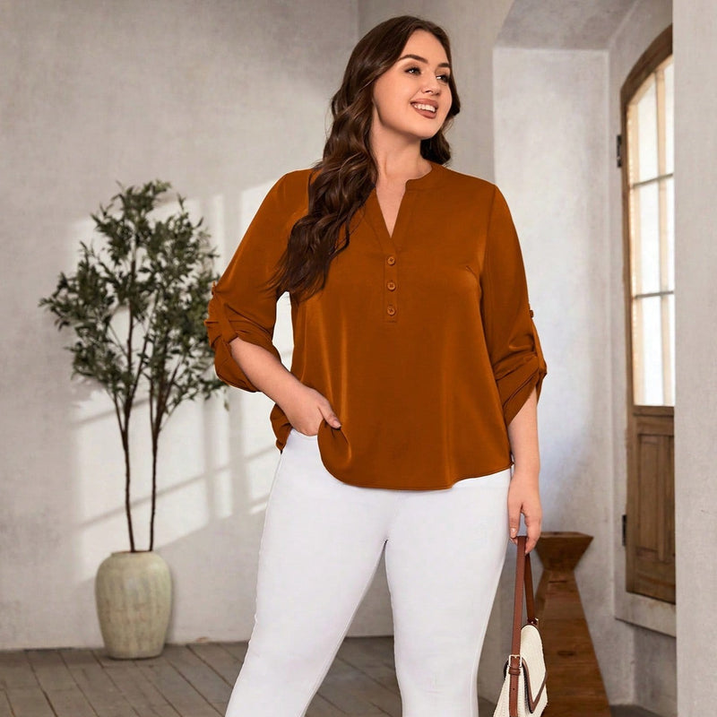 Blusa Feminina de Decote V entalhado Verona, Plus Size